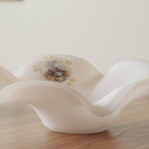 VINTAGE ARTE MURANO Crystal Creazioni Silvestri Italy Bowl Wavy Scalloped Edge